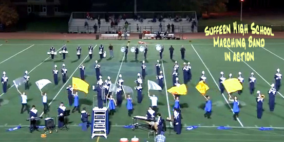 Suffern Marching Band during a halftime show this past fall. Photo still courtesy of Groovisthemoovis