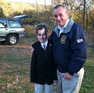 Sloatsburg Mayor Carl Wright encounters himself as a mini-me young mayor. / Courtesy Village of Sloatsburg Facebook