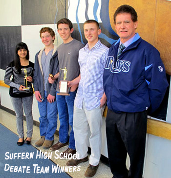 Suffern High School debate teams, pictured with advisor Dr. Robert Wilson, placed first and fourth in the 2014 Rockland County Debate Championship