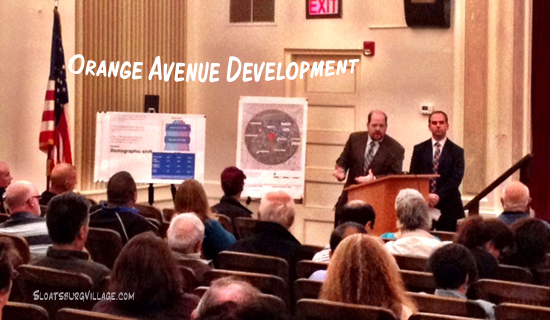 Joshua Goldstein (on the right at the podium) at one of the many Orange Avenue Associates presentations on the proprosed apartment complex in downtown Suffern.