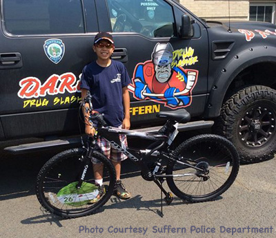 Local Suffern resident who got a brand new bike for his birthday - to replace one stolen the night before his birthday.