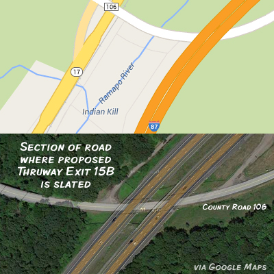 Area of proposed NY Thruway Exit 15B that, if built, would service Sterling Forest casino.