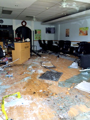 Interior of Gold Nails in Sloatsburg, NY after a Honda Civic failed to properly park and crashed through the front door.