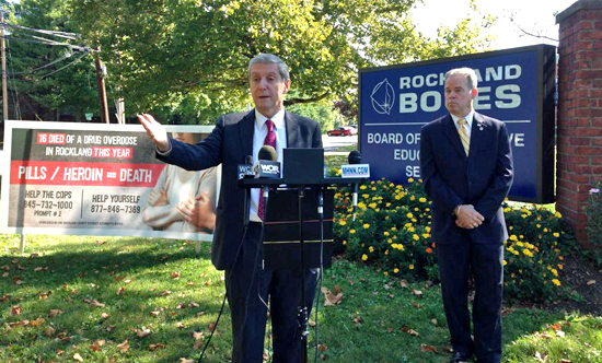 Rockland County District Attorney Thomas P. Zugibe was joined by County Executive Ed Day to announce details of a new community action plan to battle the region's burgeoning heroin and prescription drug epidemic.