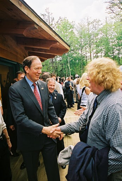 Former NY Gov. George Pataki has come out in opposition to Sterling Forest Resort and Casino. As governor, Pataki was part of a broad coalition that put together $55 million that created Sterling Forest State Park. Here Gov. Pataki greets Geoff Welch at a Sterling Park ceremony after the park opened to the public.