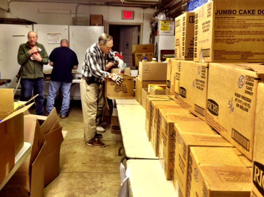 Thanksgiving boxes lined up and ready for distribution at the Sloatsburg UMC Food Pantry.