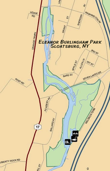 Eleanor Burlingham Park, a 41 acre undeveloped Rockland County Park along the Ramapo River in Sloatsburg.