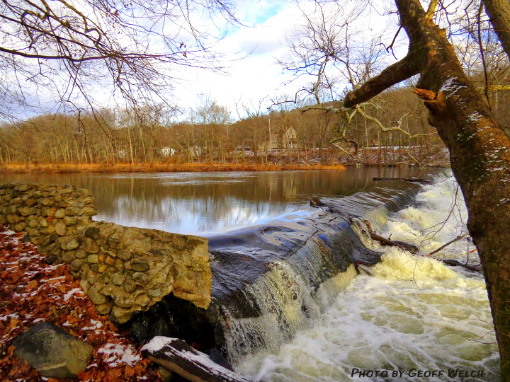 The Sloat's Dam with Mill Pond directly behind it. Both are on the National Register of Historic Places.