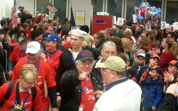 Sloatsburger and WWII veteran Sidney Gettenberg enjoys the moment before his recent Honor Flight to Washington in recognition of his service. / Photo courtesy of Mike & Daphne Downes