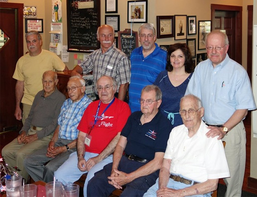 Five Sloatsburg WWII veterans attend this year special Hudson Valley Honor Flight (seated front row from left to right): Allie Massaro, George Heller Sr., Sidney Gettenberg, Robert Wagenhoffer, and Harrison Bush. Standing behind the veterans are those guardians who accompanied them on the Washington, D.C.  trip.