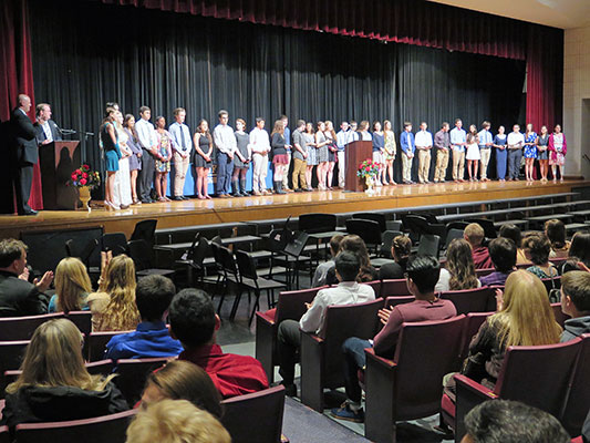 Suffern High Schools Top Ten Percent Students line the stage at the recent Evening of Excellence. / Photo courtesy of RCSD