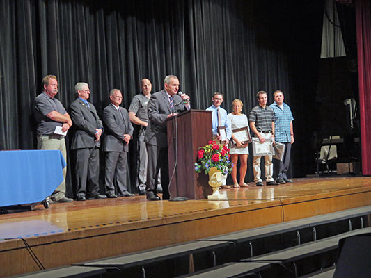 Village of Sloatsburg officials, led by Mayor Carl Wright, announce local scholarships at recent Evening of Excellence at Suffern High School. / Photo courtesy of Ramapo Central High School