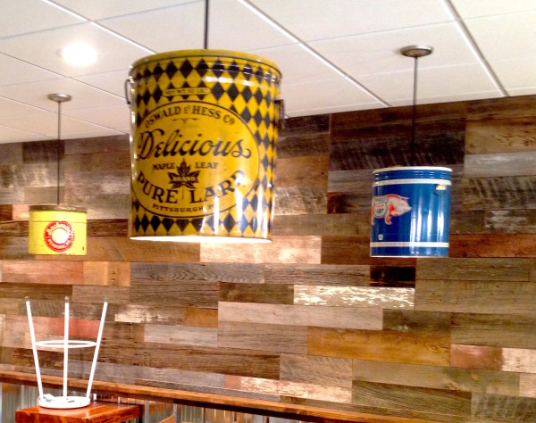 The interior of the yet-to-open Keystone Hoagies, the Jenkins' grinder store next to Dottie Audrey's -- with reclaimed western Pennsylvania barn wood on the walls.