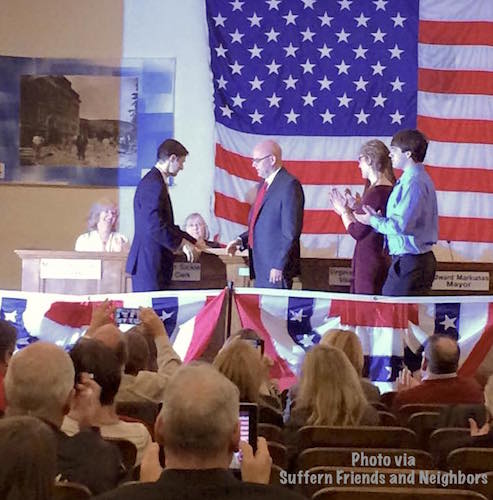 Ed Markunas, with family, was sworn in as Suffern Mayor during Monday evening's special reorganizational meeting. Markunas thanked Ed Day and the leadership of Rockland's and Ramapo's Republican party.