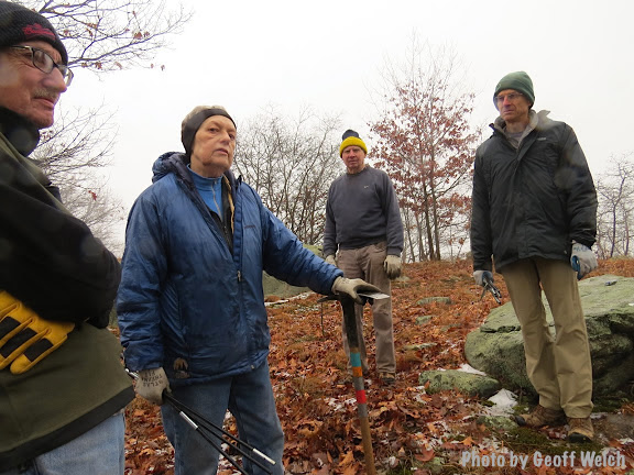 NYNJ Trail Conference volunteer crew worked all day recently to build stone steps at Sloatsburg's Liberty Rock trail head. Members included John Mack, Stephen Zubarik, Richard Lynch, Joan James, Gay Mayer, and Noel Schulz.