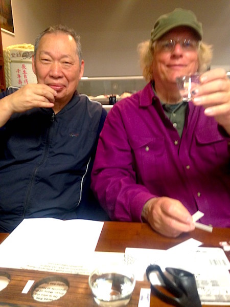 Sushi Ville owner CJ and Geoff Welch toast to a job well done. / Photo by Kathy Goldman