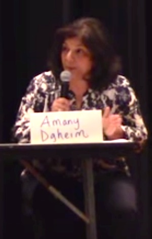 Ramapo Central School District board of education candidate and current board member Dr. Amany Messieha Dgheim speaking at a recent PTA candidate forum. Image courtesy of PTA forum video.