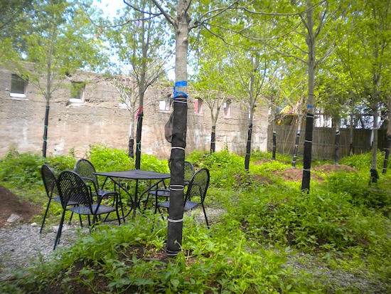 A peek at the planned garden area at the Tuxedo Hudson Company's French Resistance Cafe property in Sloatsburg's village center.