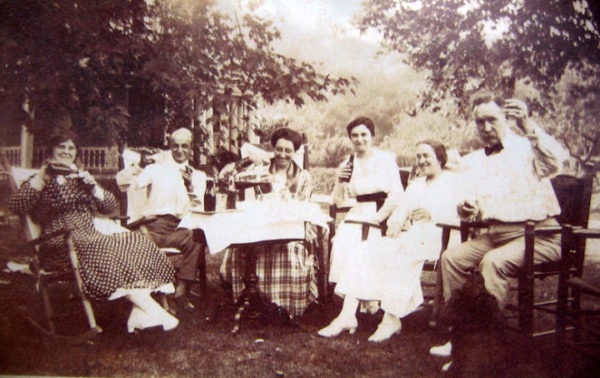 Lawn party at the McCready House with Robert and Mary McCready and guest. Photo undated.