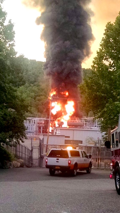 Friday evening, June 24, fire that broke out at an Orange & Rockland power substation in Hillburn, NY.