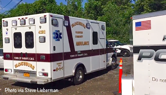 The Sloatsburg Volunteer Ambulance Corps arrived Tuesday morning to the scene on Waldron Terrace in Sloatsburg, where a dead body was found by a burned out car in the early morning hours.