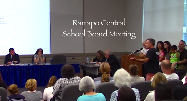 Ramapo Teachers Association President John Canty addresses the room at a recent Rampo Central School District board meeting during a discussion of public transportation policy.