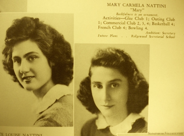 Antoinette Louise Nattini “Ann” and sister Mary Carmela Nattini “Mary”, both seniors at Suffern High School in 1942. Mary Nattini looked over the newly discovered copy of her 1942 yearbook Wednesday afternoon at the Sloatsburg Senior Center.