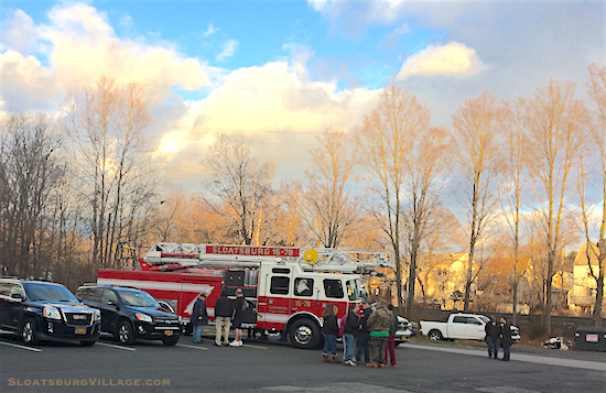 Member of the Sloatsburg Volunteer Fire Department greet Sloatsburg's new 78' Aerial Ladder Truck, which was delivered to the Village at the beginning of December 2016.