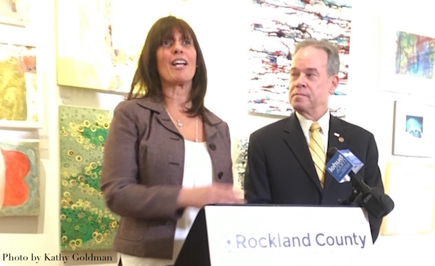 Lucy Redzeposki, Rockland County director of economic growth & tourism, left, with County Executive Ed Day, announced local grant funding to county non-profits organization on Thursday, February 16, at the Edward Hopper House in Nyack.